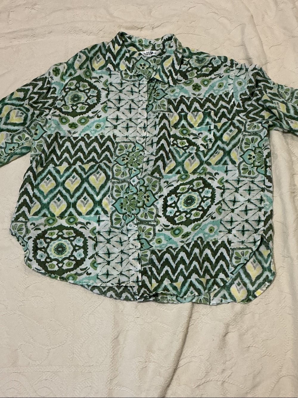 Northern reflections cotton/ linen long sleeve blouse